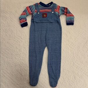Vintage Sesame Street JCPenney Blue and Red Striped Baby Overalls size 1 / 12 m